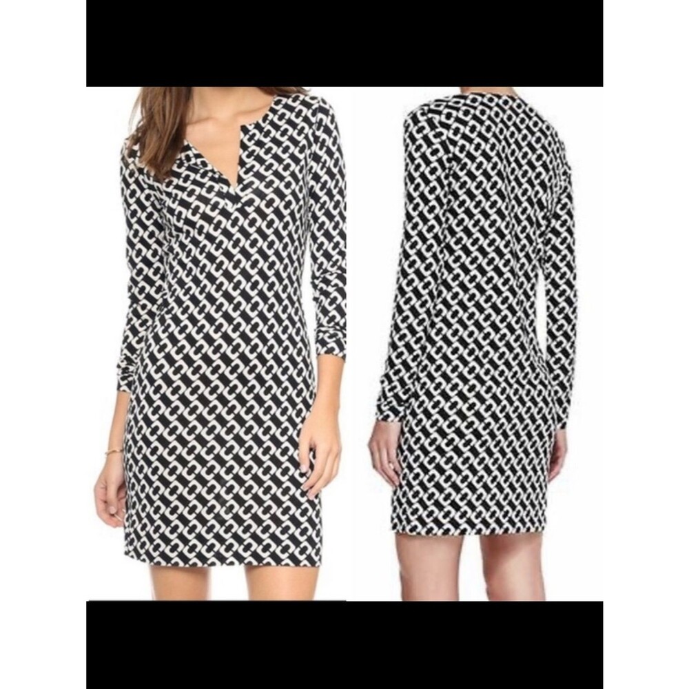 Dvf Diane Von Furstenberg Reina silk Black & White Long-Sleeve Sheath Dress 2